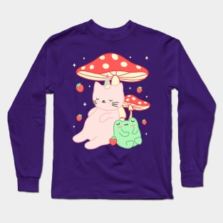 Kawaii Kittycorn Strawberry Frog Mushroom Cottagecore Long Sleeve T-Shirt